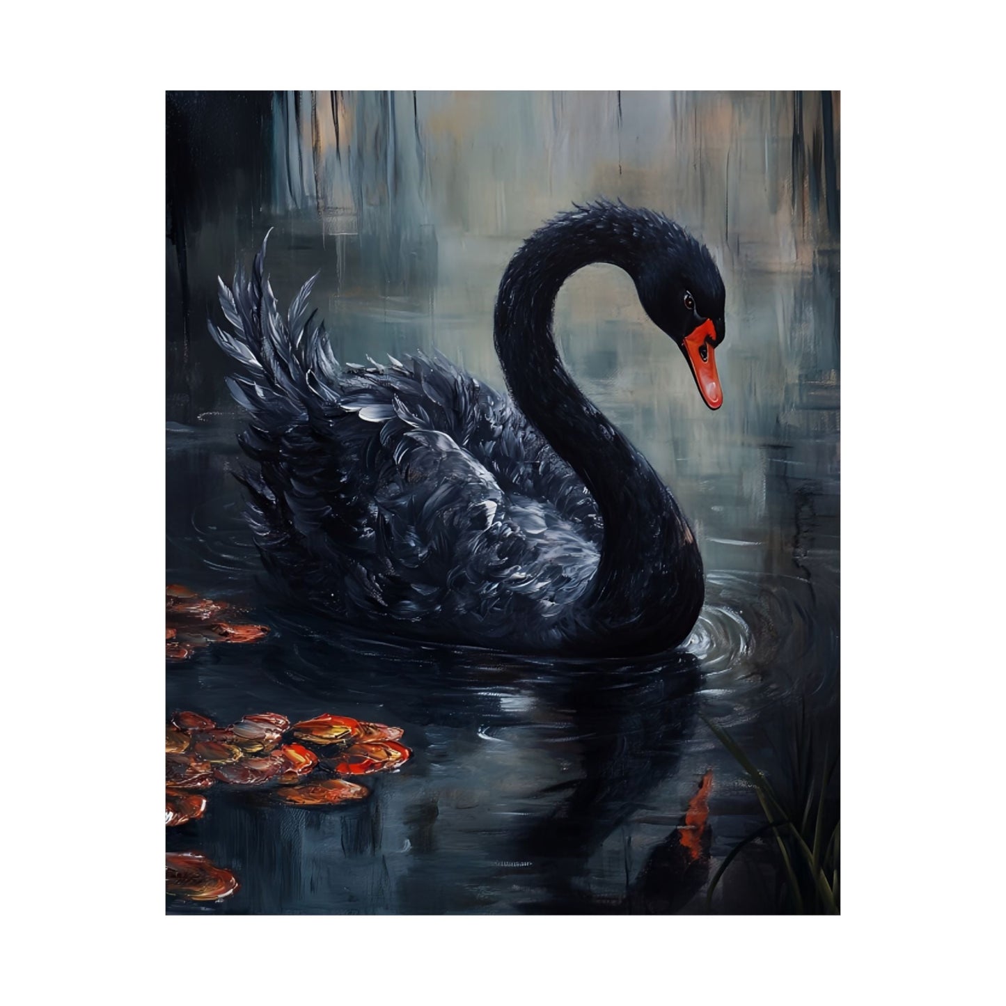 Black Swan Art Print - Moody Bird Poster - Gothic Wall Art Print - Dark Cottagecore Painting - Wildlife Art