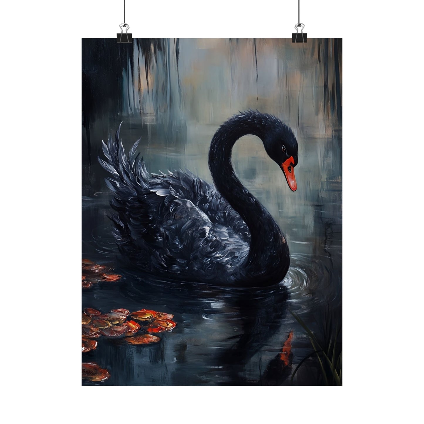 Black Swan Art Print - Moody Bird Poster - Gothic Wall Art Print - Dark Cottagecore Painting - Wildlife Art