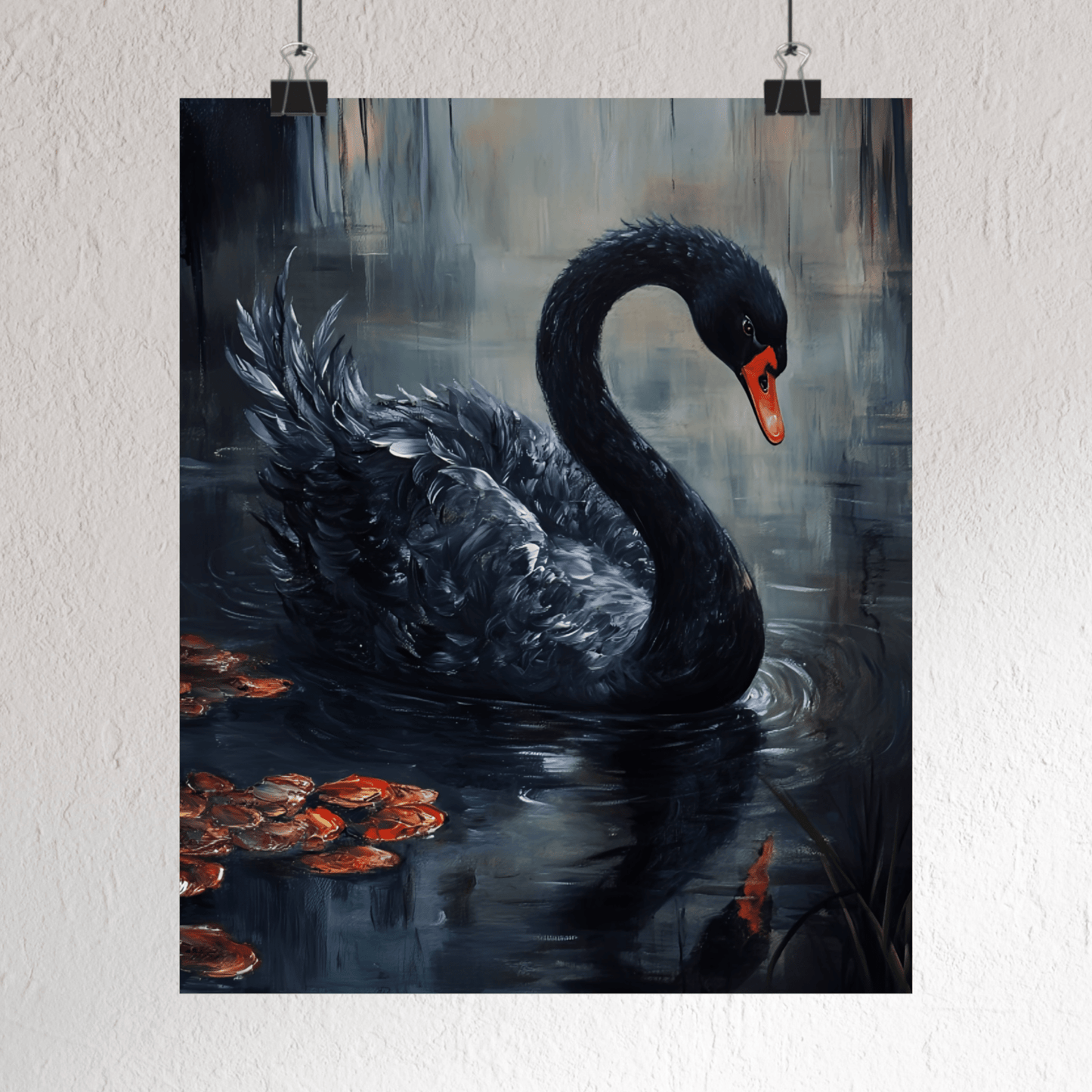 Black Swan Art Print - Moody Bird Poster - Gothic Wall Art Print - Dark Cottagecore Painting - Wildlife Art
