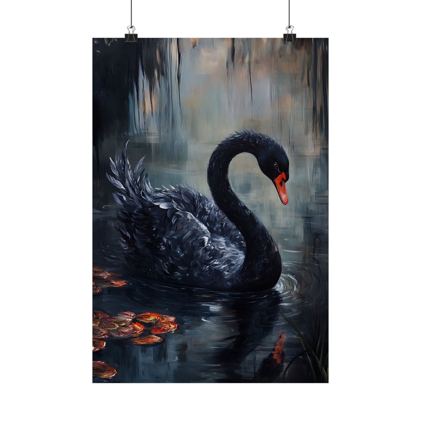 Black Swan Art Print - Moody Bird Poster - Gothic Wall Art Print - Dark Cottagecore Painting - Wildlife Art