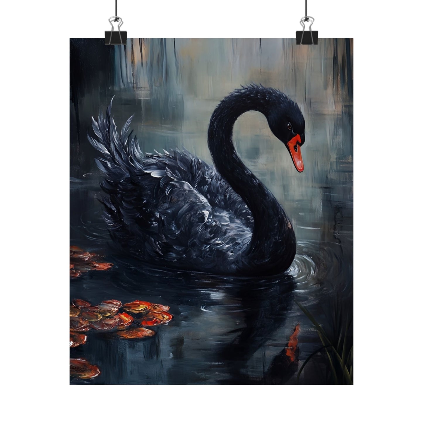 Black Swan Art Print - Moody Bird Poster - Gothic Wall Art Print - Dark Cottagecore Painting - Wildlife Art