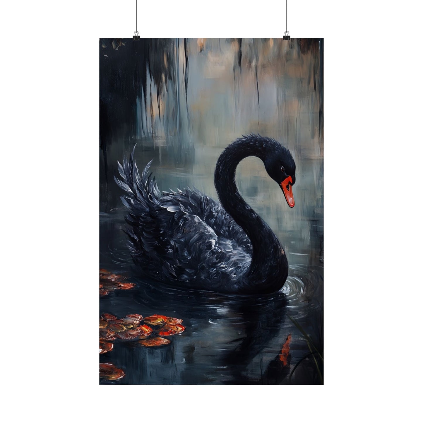 Black Swan Art Print - Moody Bird Poster - Gothic Wall Art Print - Dark Cottagecore Painting - Wildlife Art
