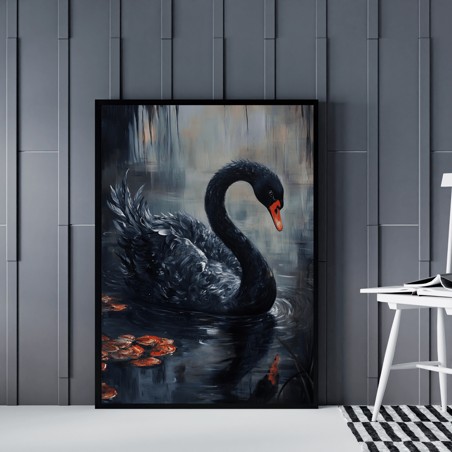 Black Swan Art Print - Moody Bird Poster - Gothic Wall Art Print - Dark Cottagecore Painting - Wildlife Art