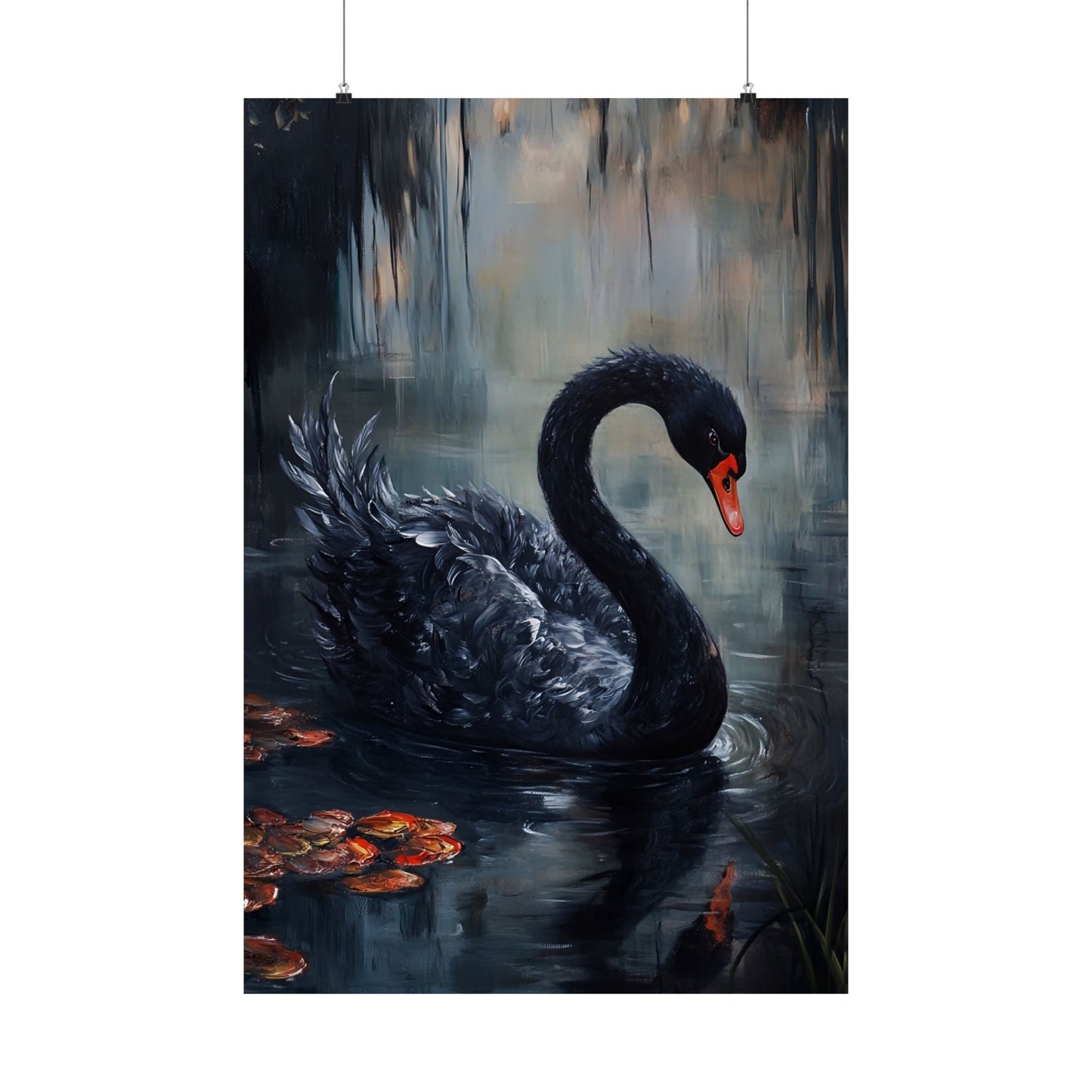 Black Swan Art Print - Moody Bird Poster - Gothic Wall Art Print - Dark Cottagecore Painting - Wildlife Art