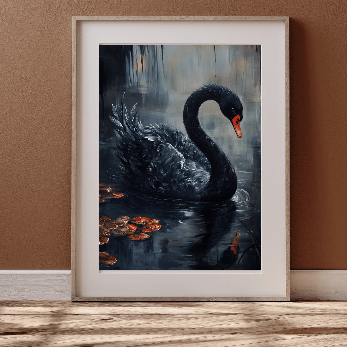 Black Swan Art Print - Moody Bird Poster - Gothic Wall Art Print - Dark Cottagecore Painting - Wildlife Art