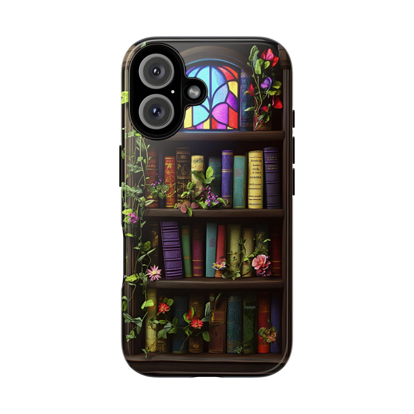 Bookshelf and Stained Glass Window Phone Case - Book Lover Phone Cases - iPhone 16 15 14 13 12 11, Samsung Galaxy & Google Pixel Phone Covers - Boo and Bewear