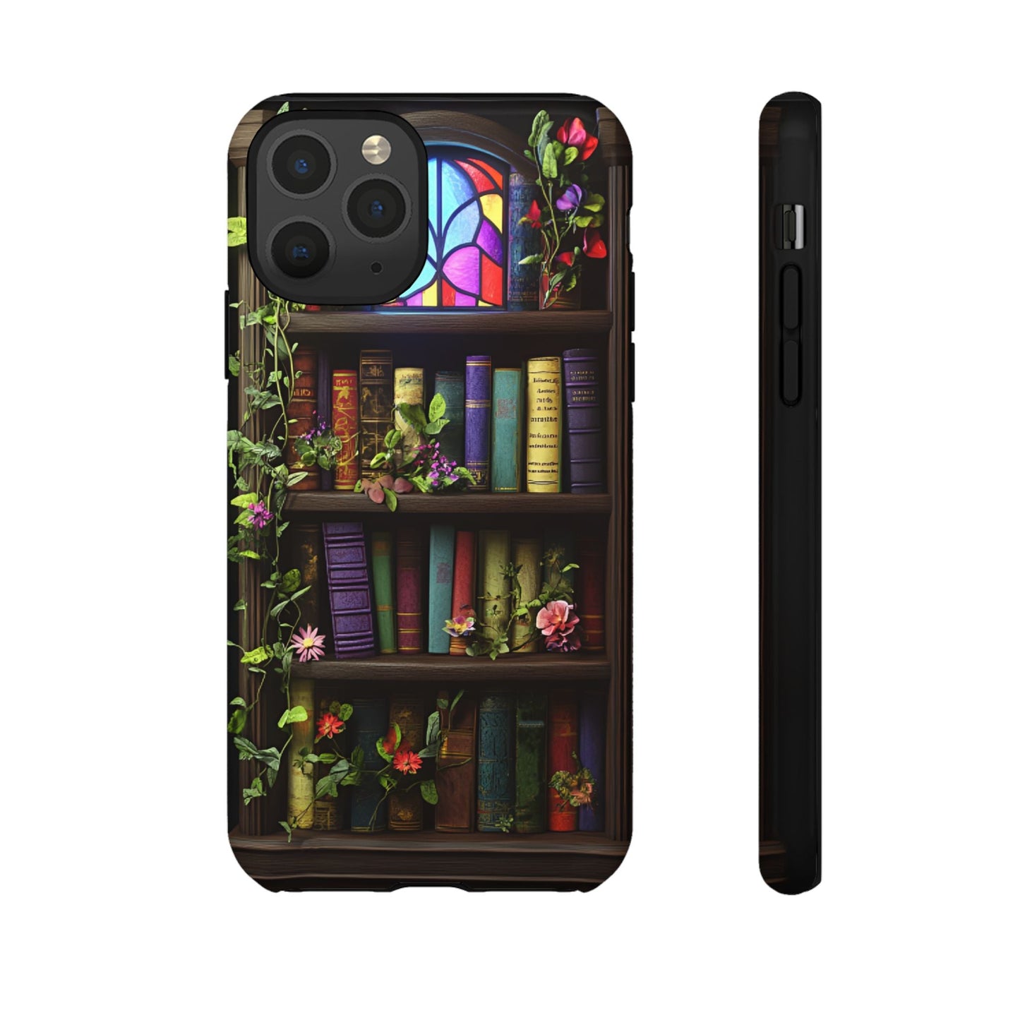 Bookshelf and Stained Glass Window Phone Case - Book Lover Phone Cases - iPhone 16 15 14 13 12 11, Samsung Galaxy & Google Pixel Phone Covers - Boo and Bewear