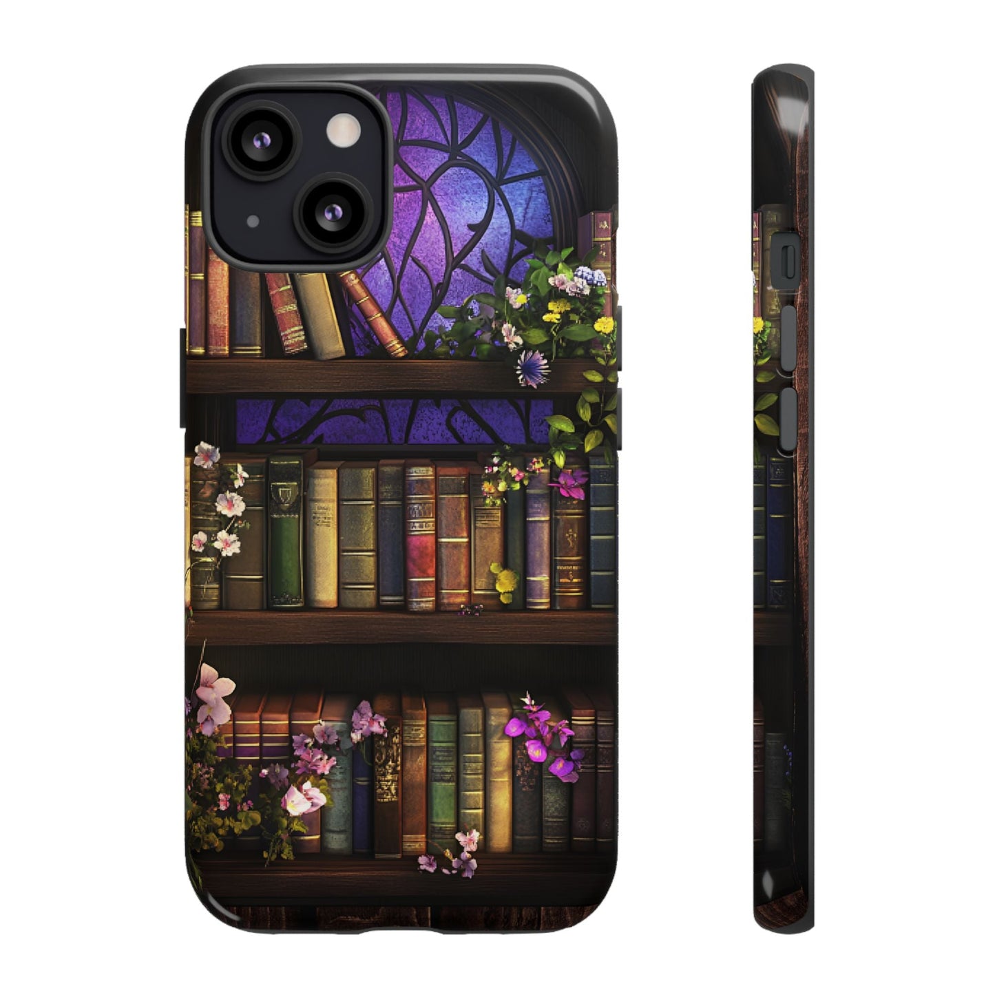 Bookshelf Phone Case - Dark Academia Stained Glass Phone Cases - iPhone 16 15 14 13 12 11, Samsung Galaxy & Google Pixel Phone Covers - Boo and Bewear