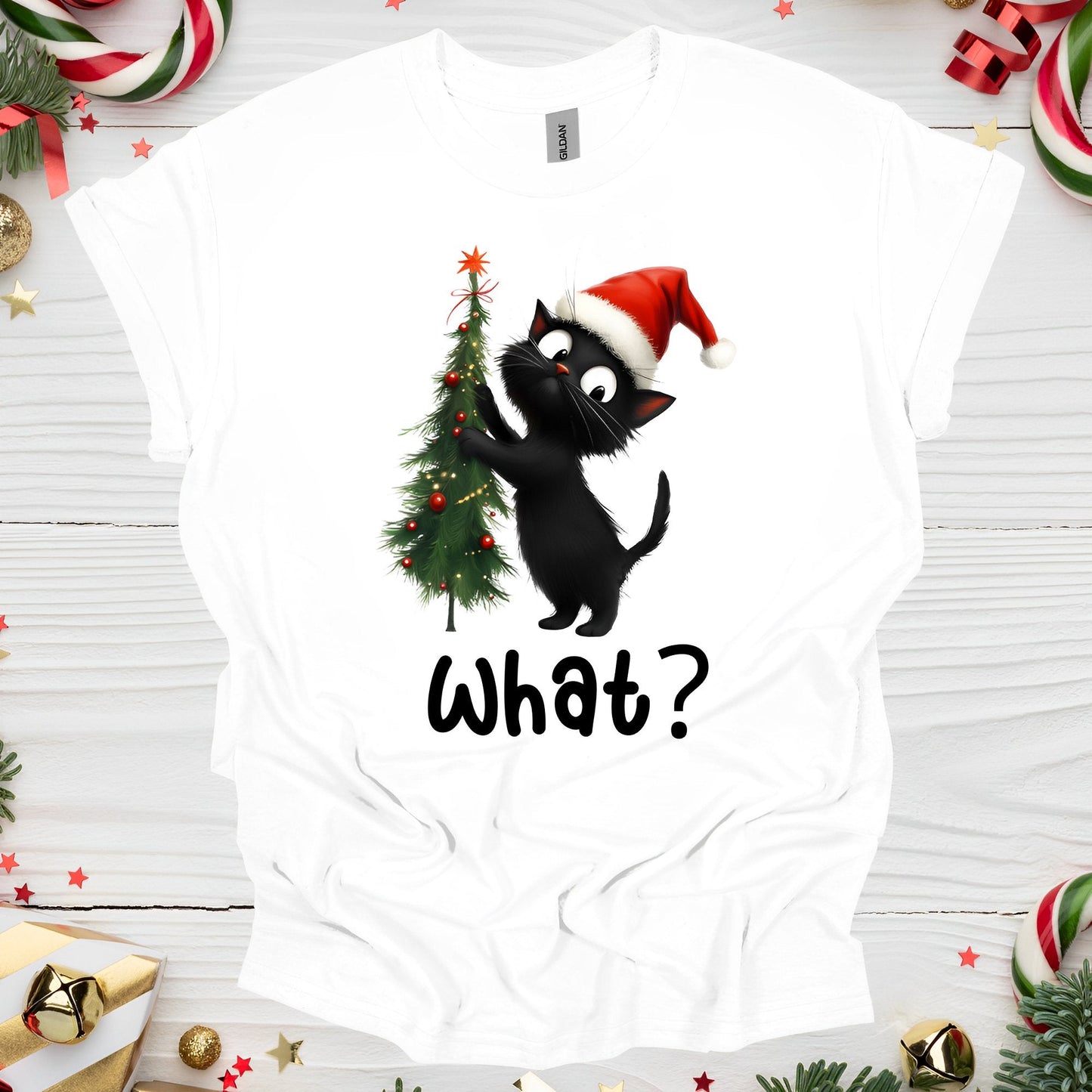 Christmas Cat T-Shirt What? - Boo and Bewear