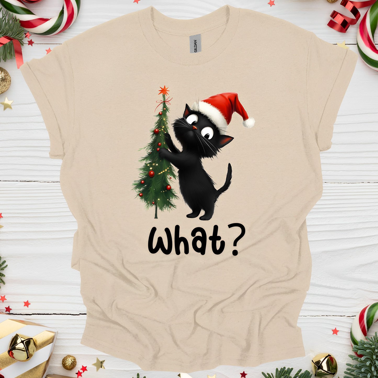 Christmas Cat T-Shirt What? - Boo and Bewear