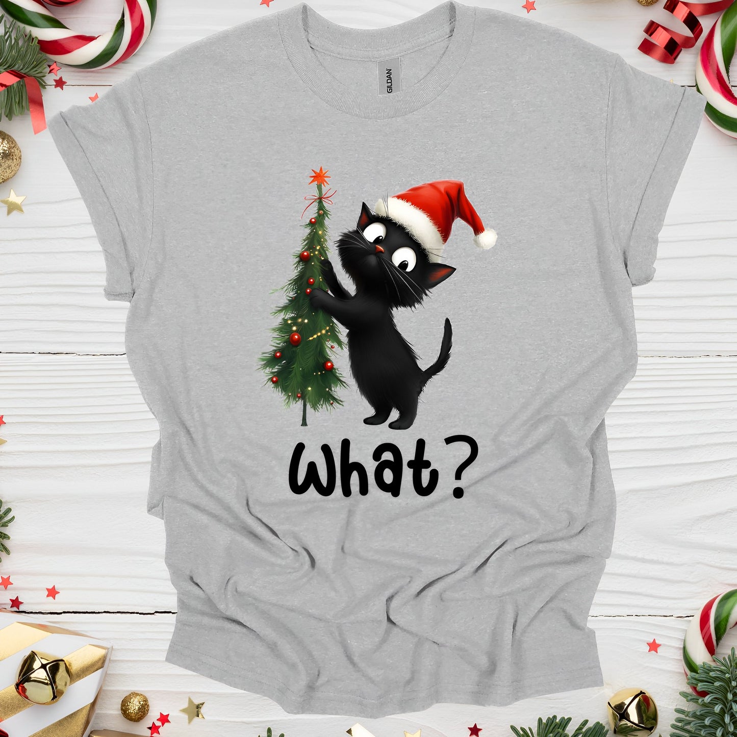 Christmas Cat T-Shirt What? - Boo and Bewear