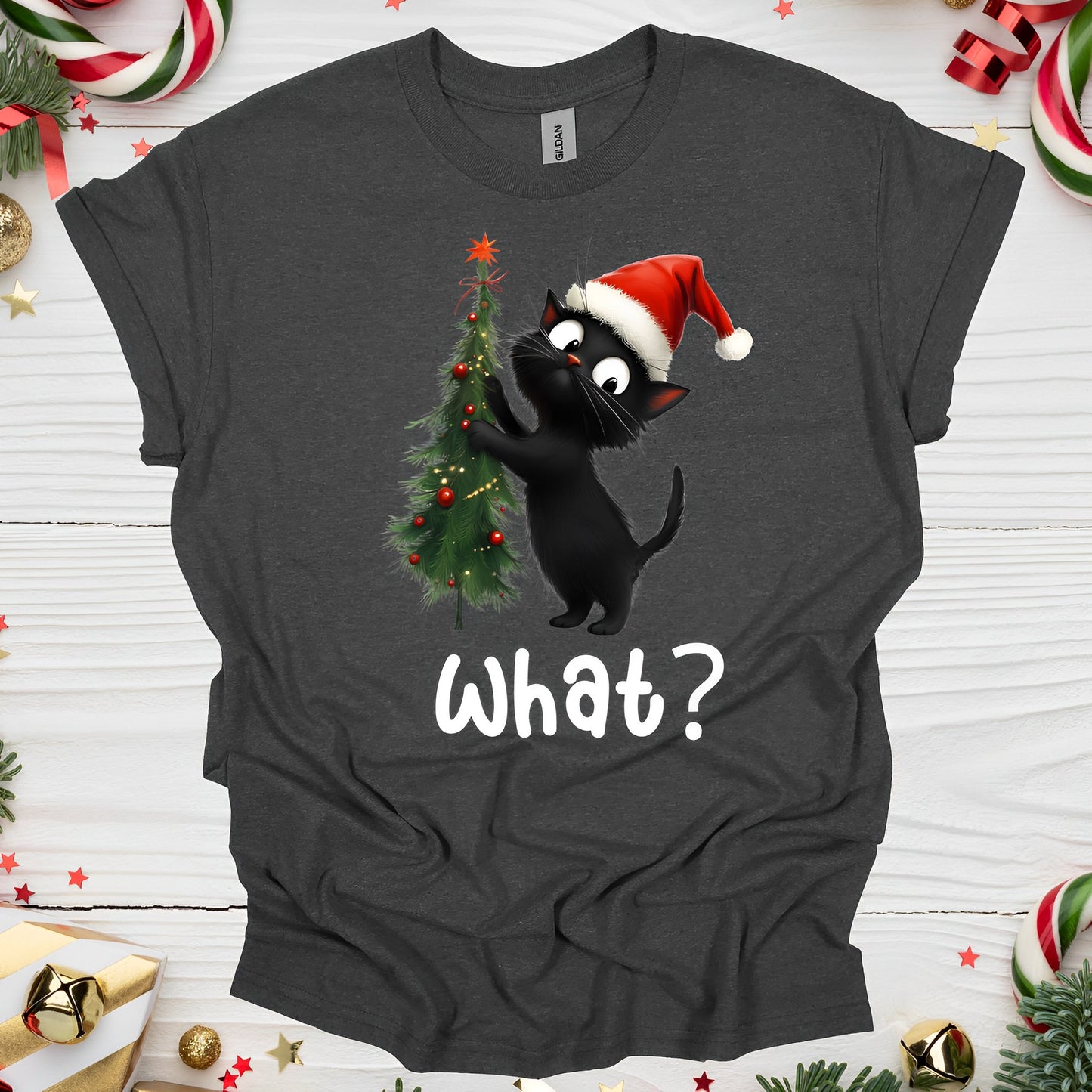 Christmas Cat T-Shirt What? - Boo and Bewear