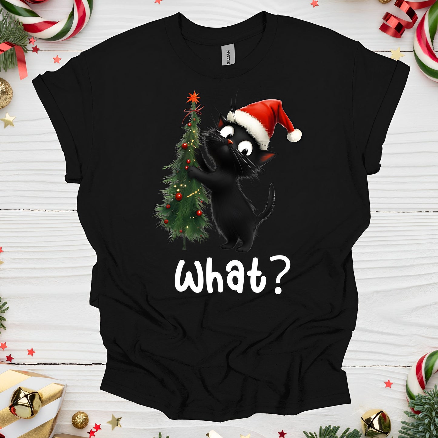 Christmas Cat T-Shirt What? - Boo and Bewear