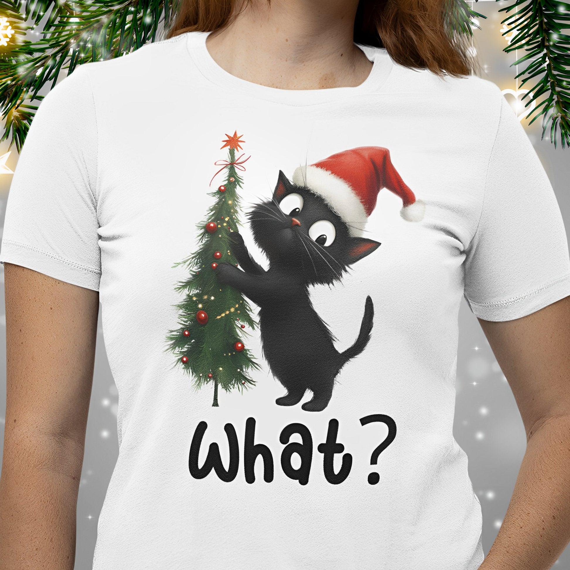 Christmas Cat T-Shirt What? - Boo and Bewear