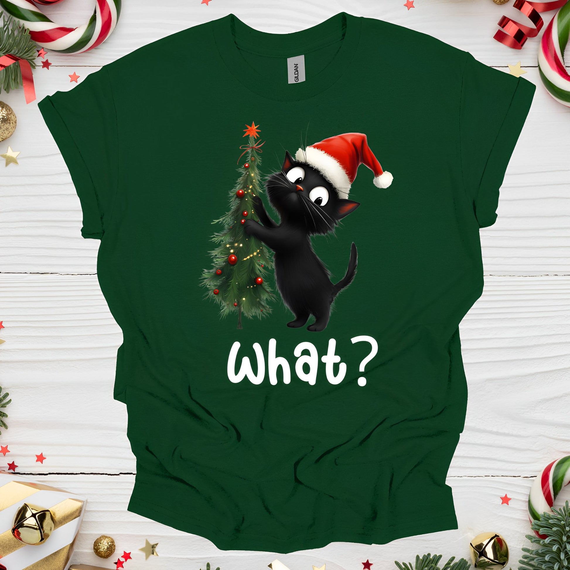 Christmas Cat T-Shirt What? - Boo and Bewear