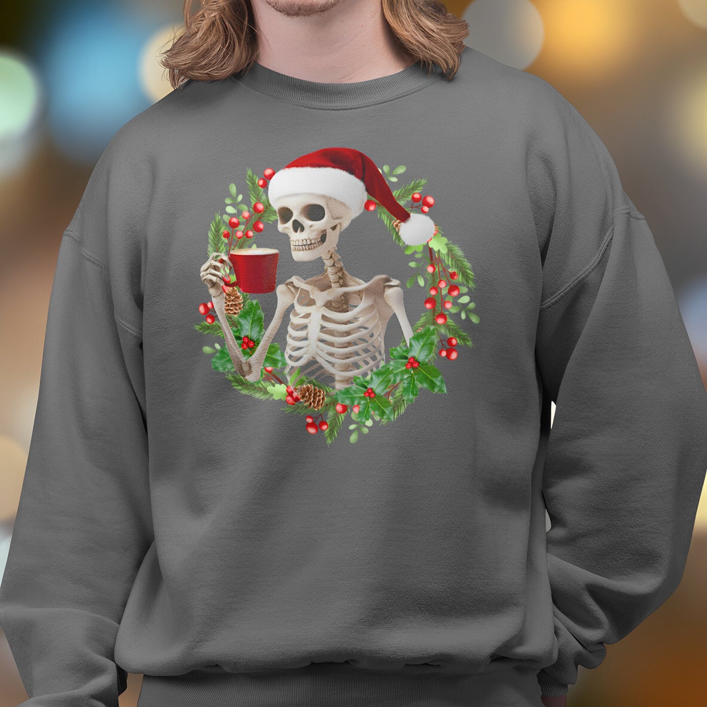 Christmas Skeleton Sweatshirt for Coffee Lovers - Boo and Bewear