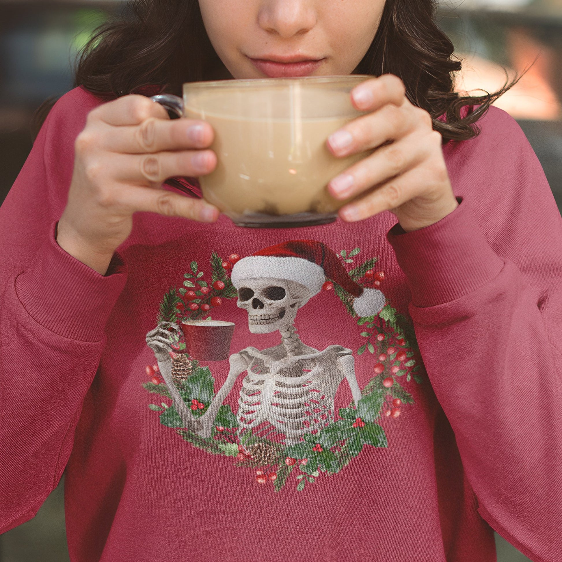 Christmas Skeleton Sweatshirt for Coffee Lovers - Boo and Bewear