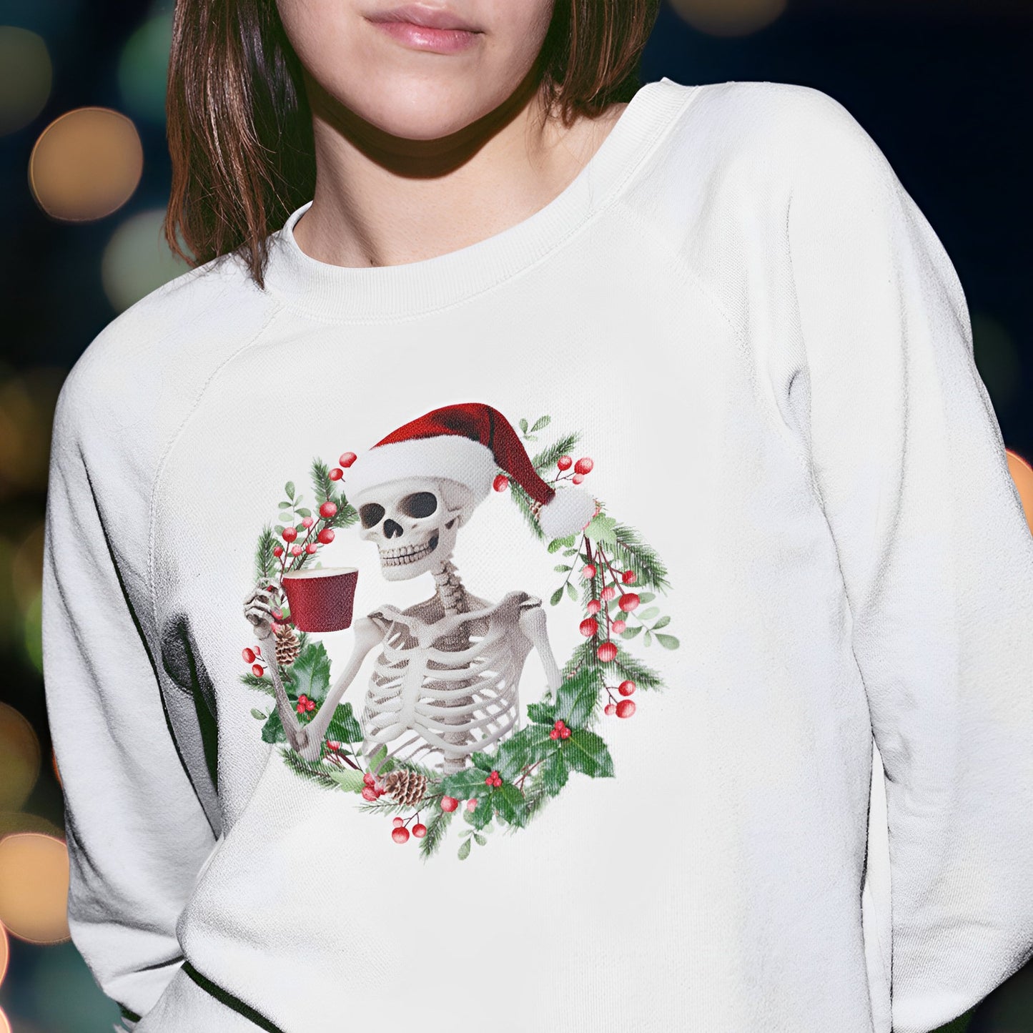 Christmas Skeleton Sweatshirt for Coffee Lovers - Boo and Bewear