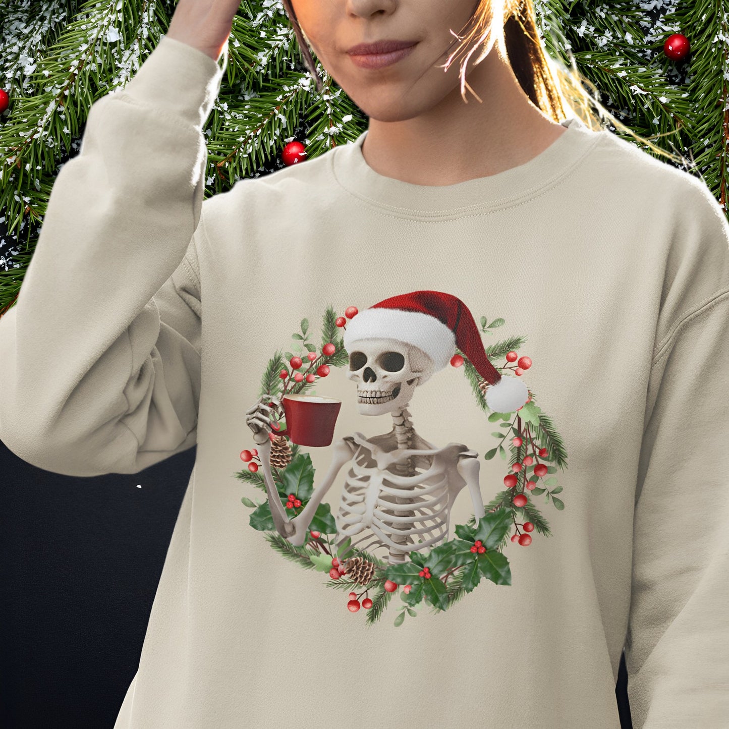 Christmas Skeleton Sweatshirt for Coffee Lovers - Boo and Bewear