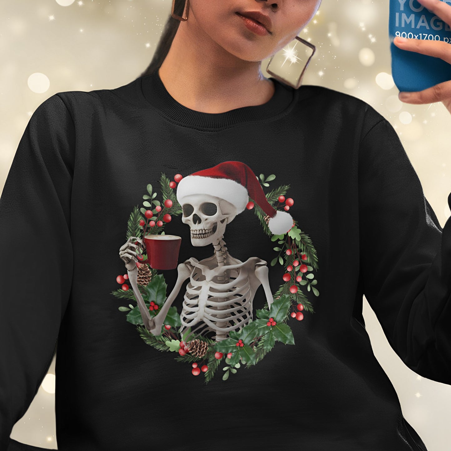 Christmas Skeleton Sweatshirt for Coffee Lovers - Boo and Bewear