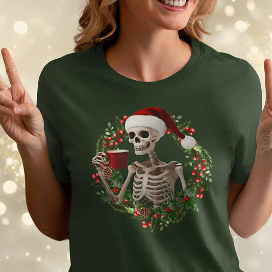 Christmas Skeleton T-Shirt for Coffee Lovers - Boo and Bewear