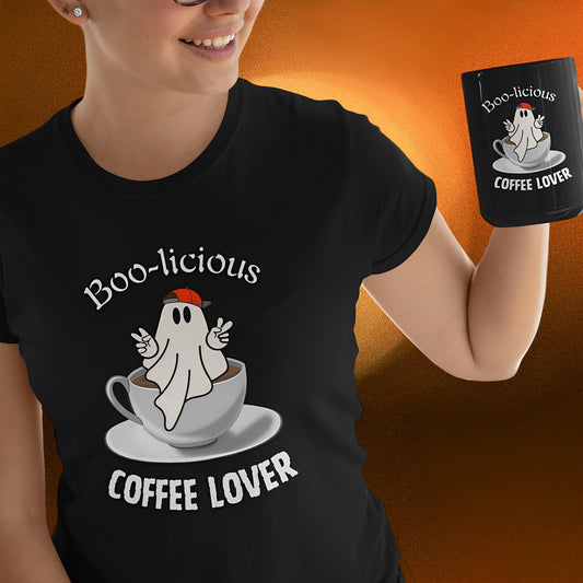 Coffee T-Shirt with Cute Ghost - BOO-licious Coffee Lover - Boo and Bewear