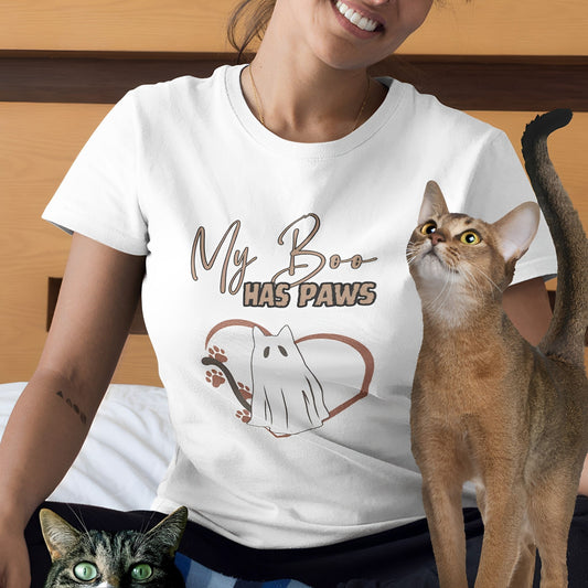 Cute Ghost Cat T-Shirt - My Boo Has Paws - Best Friend Shirt - Boo and Bewear