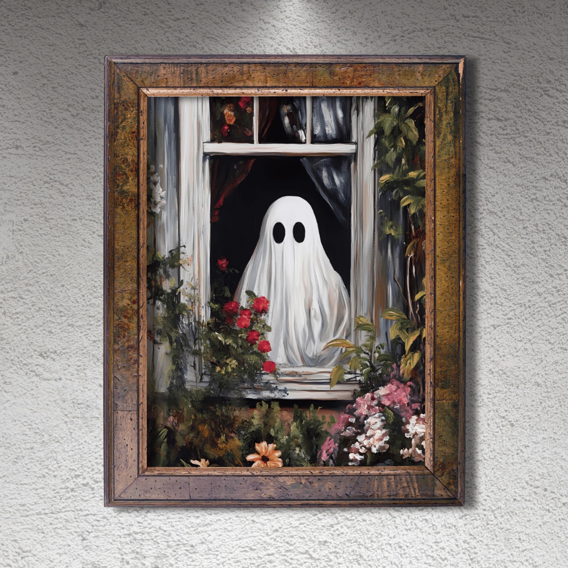 Cute Ghost Painting - Vintage Cottagecore Halloween Wall Art Print - Floral Spooky Season Poster - Boo and Bewear