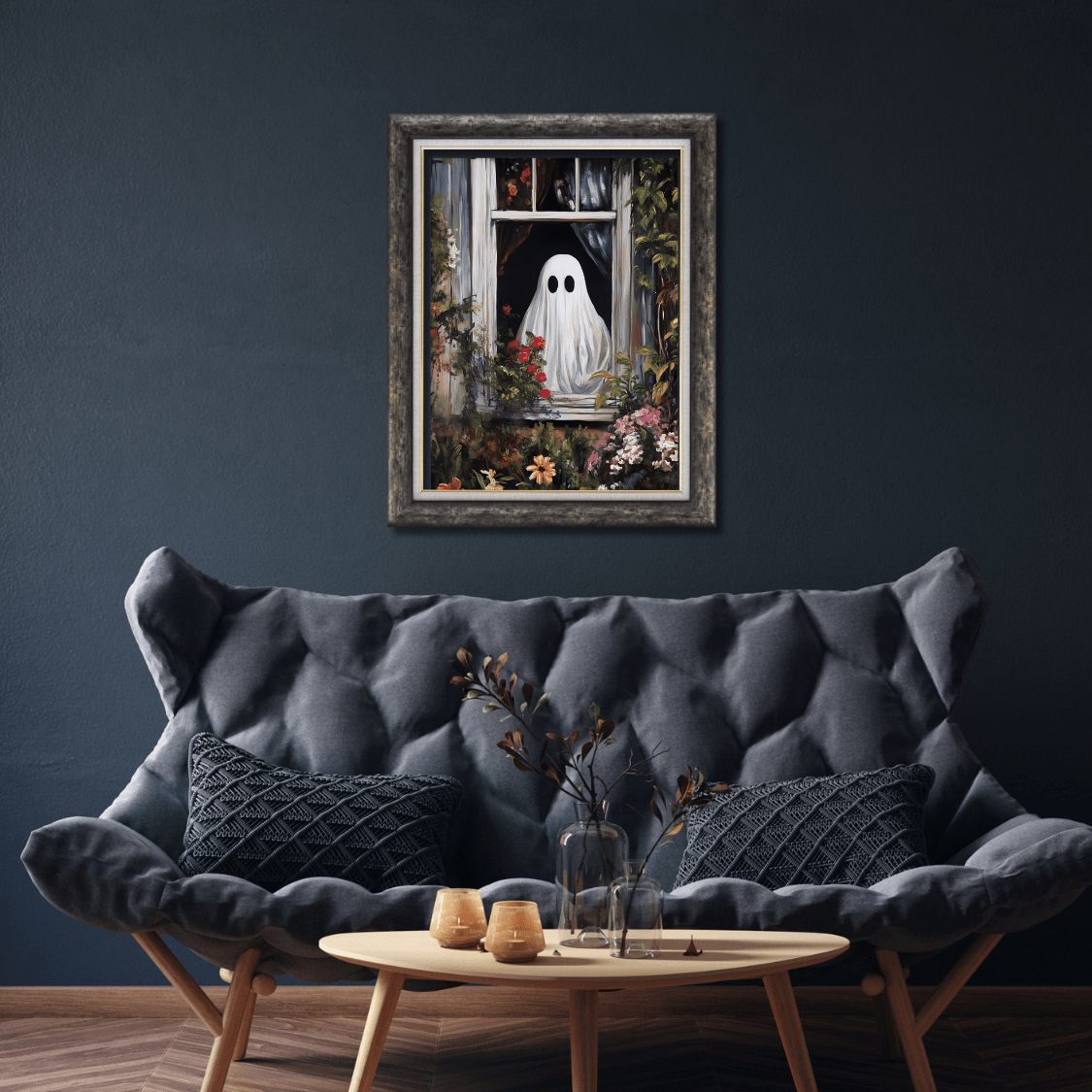 Cute Ghost Painting - Vintage Cottagecore Halloween Wall Art Print -  Floral Spooky Season Poster
