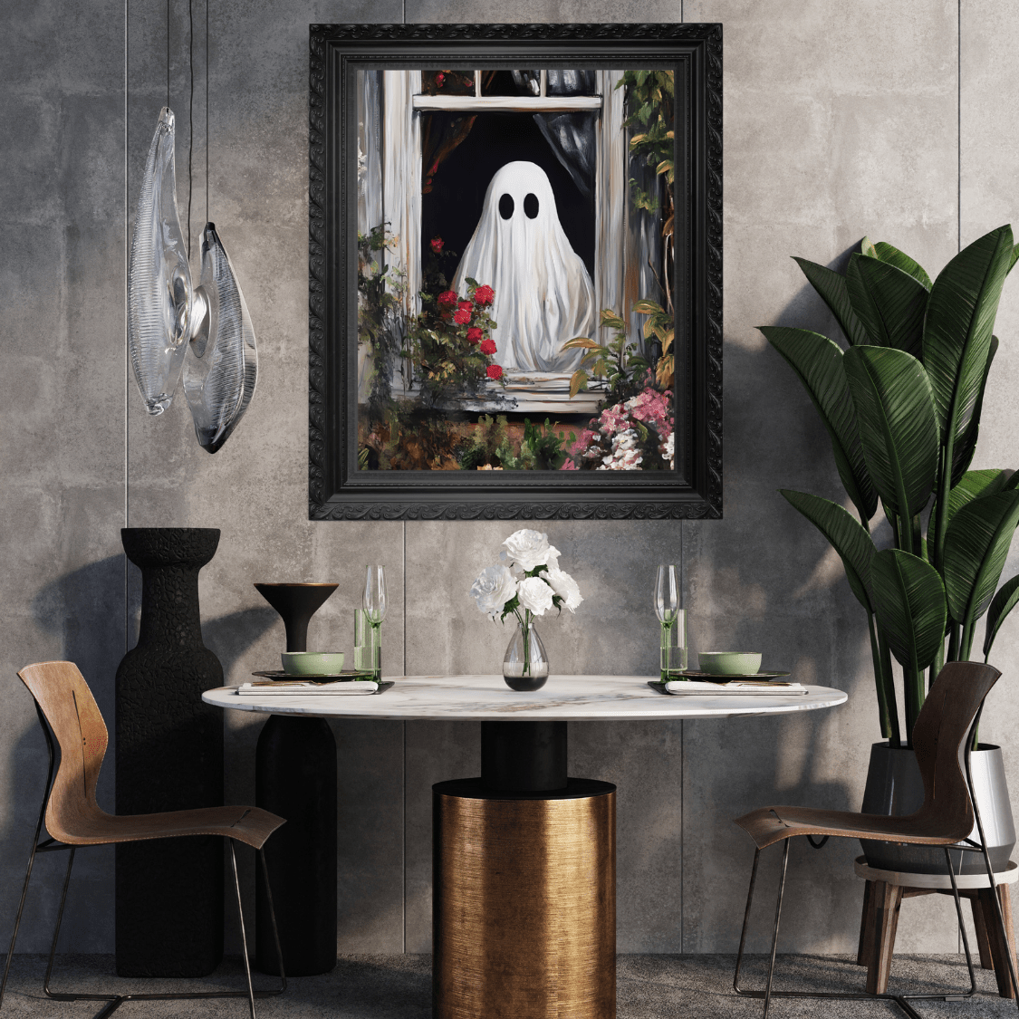 Cute Ghost Painting - Vintage Cottagecore Halloween Wall Art Print -  Floral Spooky Season Poster
