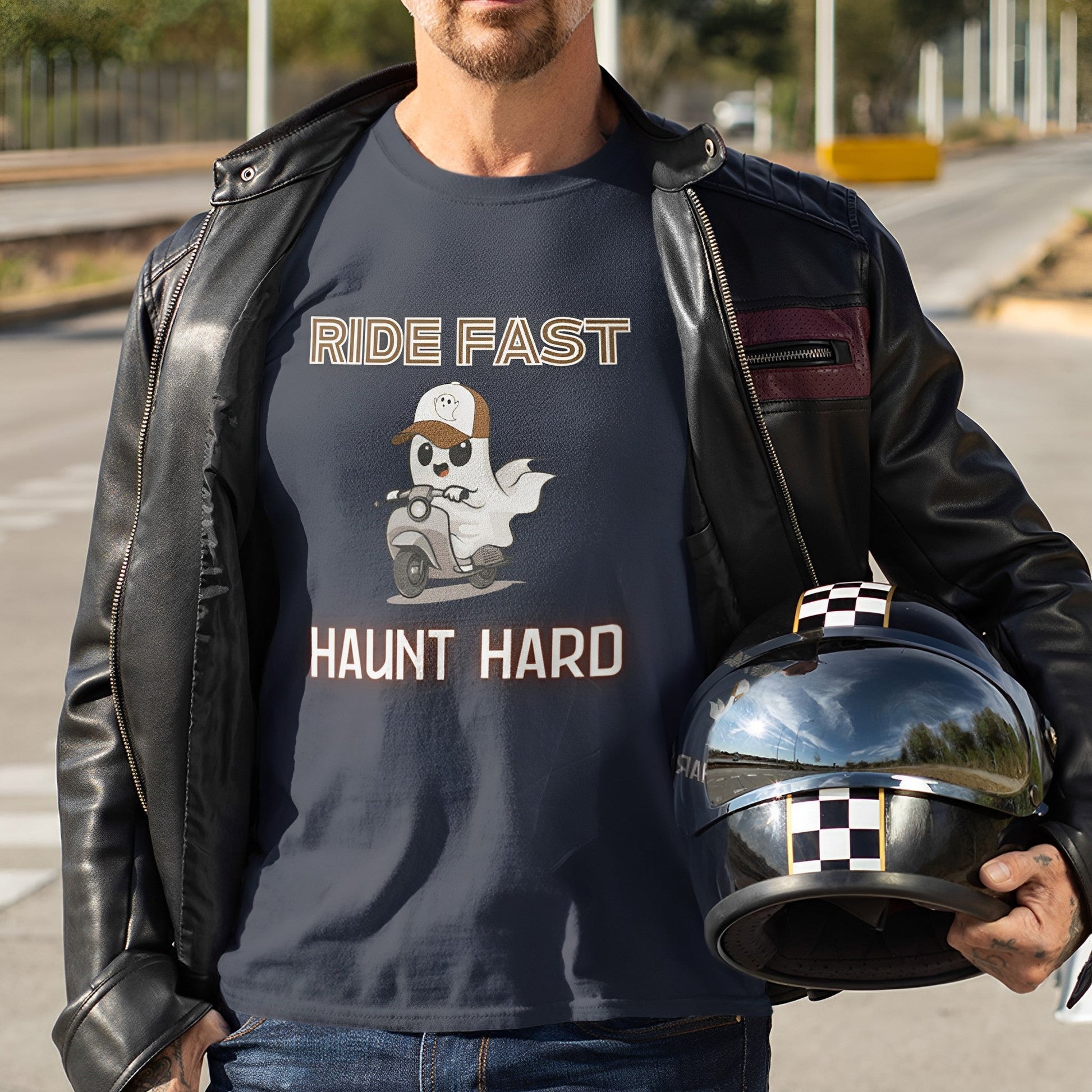 Cute Ghost T-Shirt For Bikers - Ride Fast Haunt Hard - Boo and Bewear