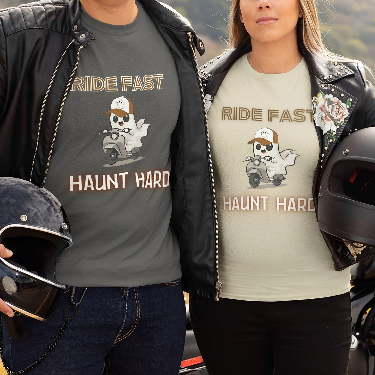 Cute Ghost T-Shirt For Bikers - Ride Fast Haunt Hard - Boo and Bewear