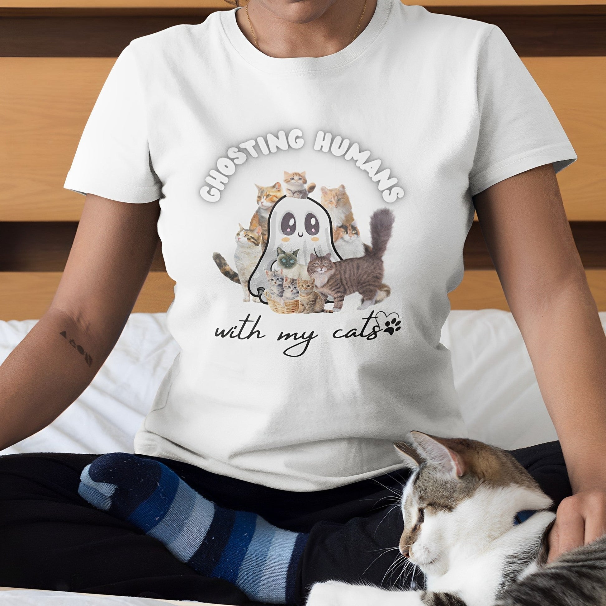 Cute Ghost T-Shirt for Cat Lovers – Ghosting Humans with my Cats - Boo and Bewear