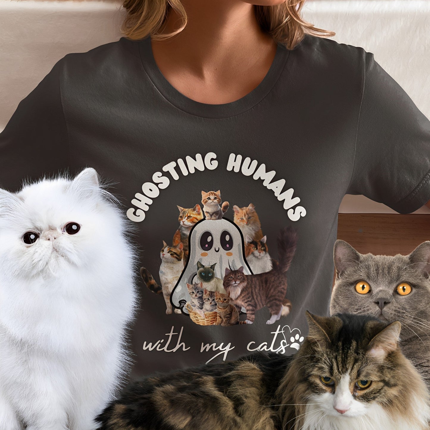 Cute Ghost T-Shirt for Cat Lovers – Ghosting Humans with my Cats - Boo and Bewear