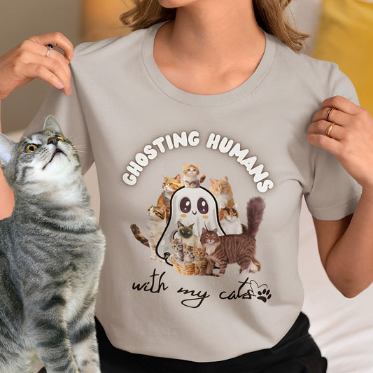 Cute Ghost T-Shirt for Cat Lovers – Ghosting Humans with my Cats - Boo and Bewear