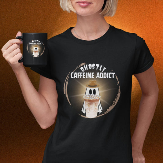 Cute Ghost T-Shirt for Coffee Lovers - Ghostly Caffeine Addict - Boo and Bewear