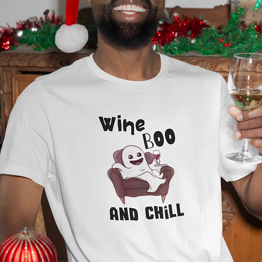 Cute Ghost T-Shirt for Wine Lovers - Wine Boo and Chill - Boo and Bewear