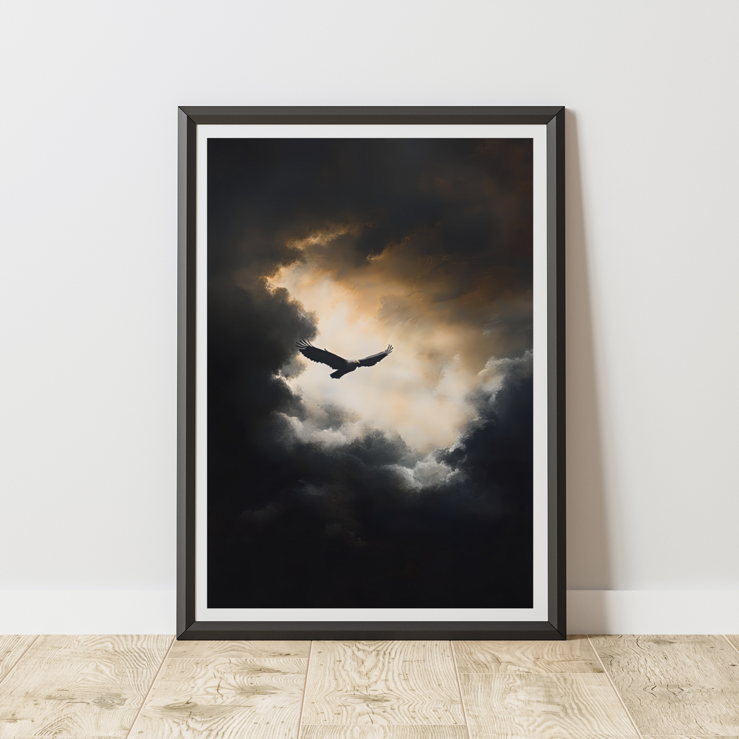 Eagle Flying Painting - Moody Wildlife Poster - Wild Bird Print - Dark Cloud Painting - Sky Wall Art