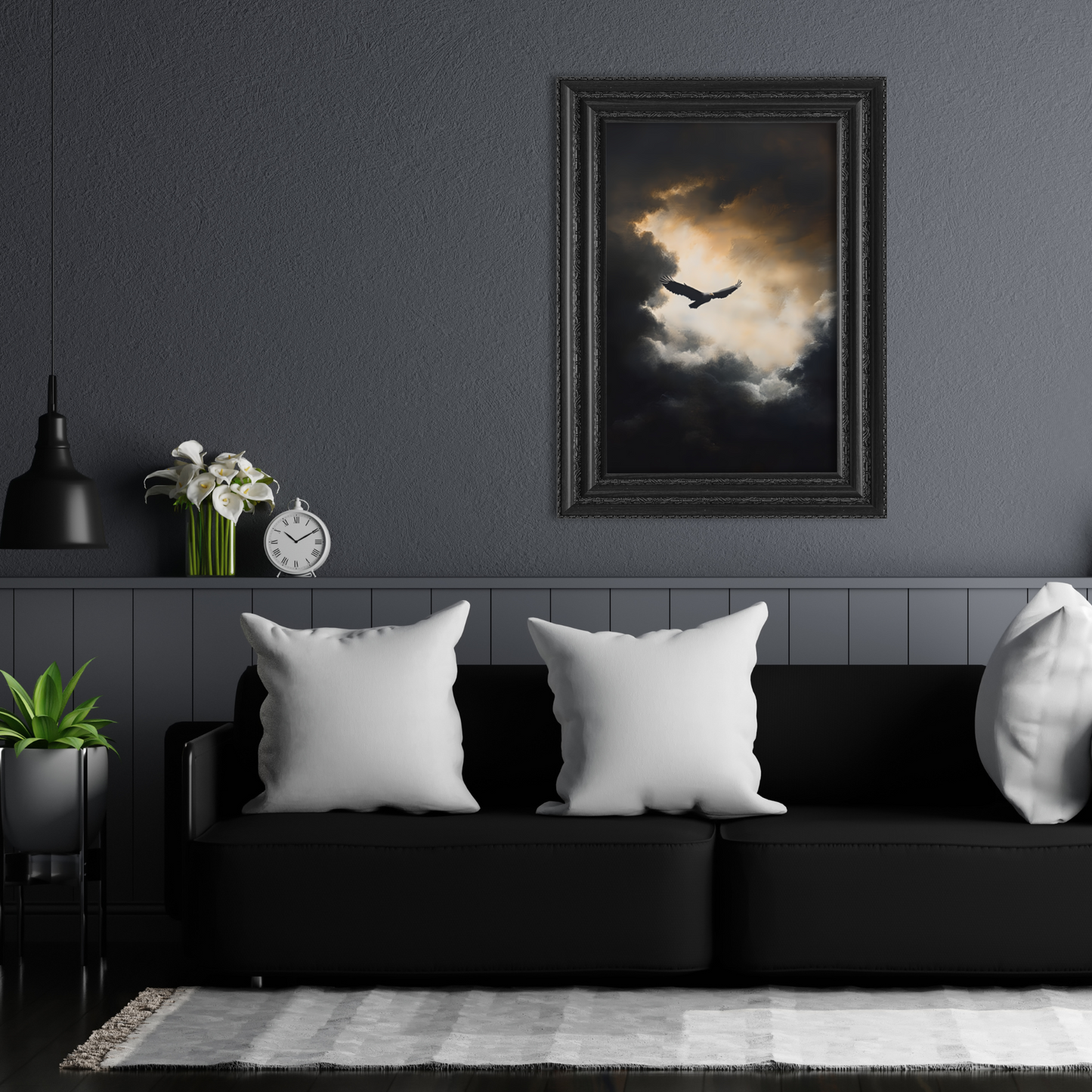 Eagle Flying Painting - Moody Wildlife Poster - Wild Bird Print - Dark Cloud Painting - Sky Wall Art