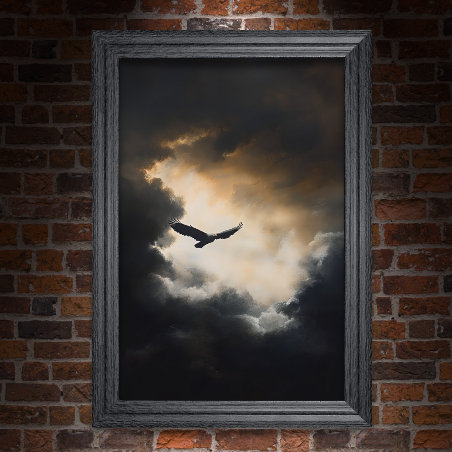 Eagle Flying Painting - Moody Wildlife Poster - Wild Bird Print - Dark Cloud Painting - Sky Wall Art