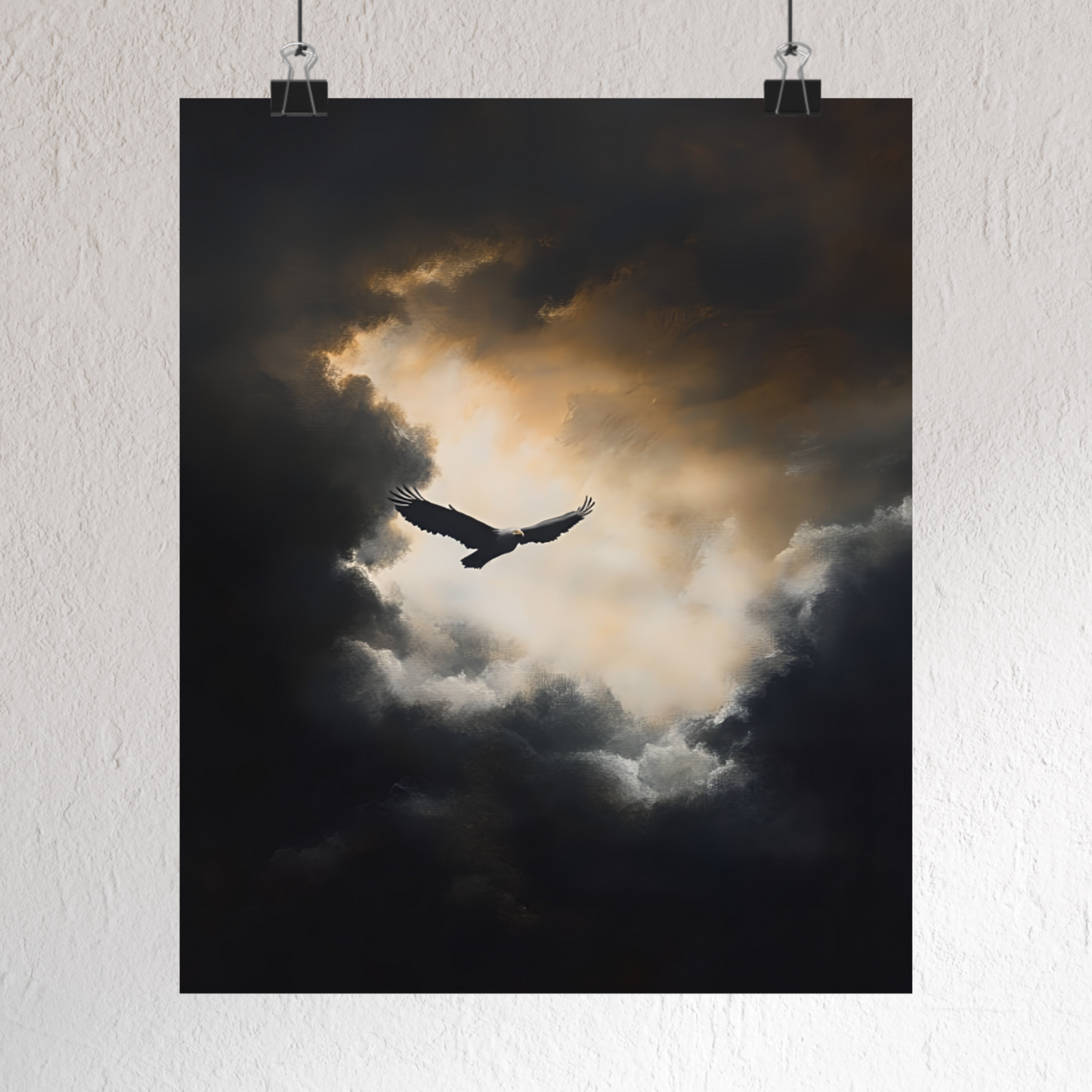 Eagle Flying Painting - Moody Wildlife Poster - Wild Bird Print - Dark Cloud Painting - Sky Wall Art