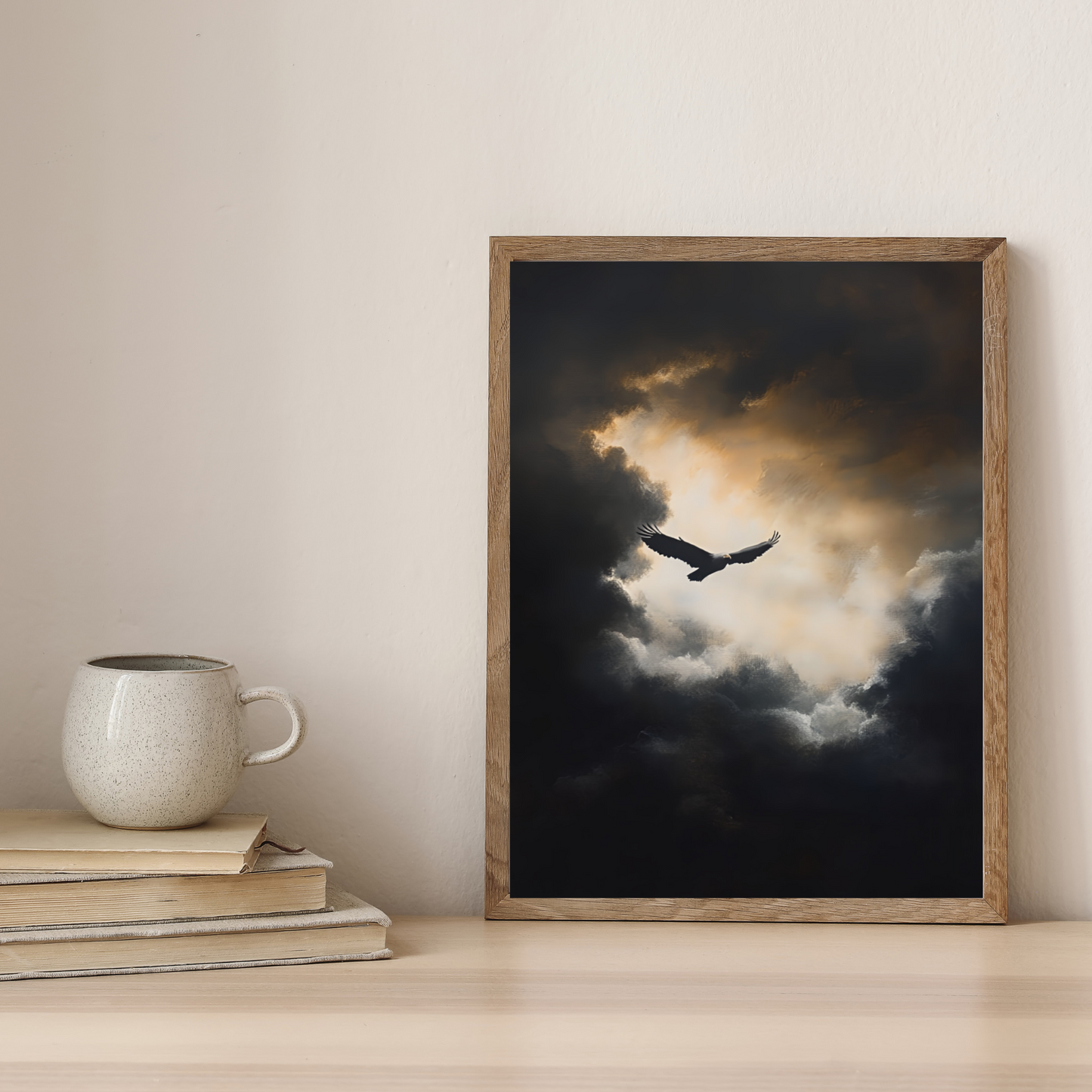 Eagle Flying Painting - Moody Wildlife Poster - Wild Bird Print - Dark Cloud Painting - Sky Wall Art