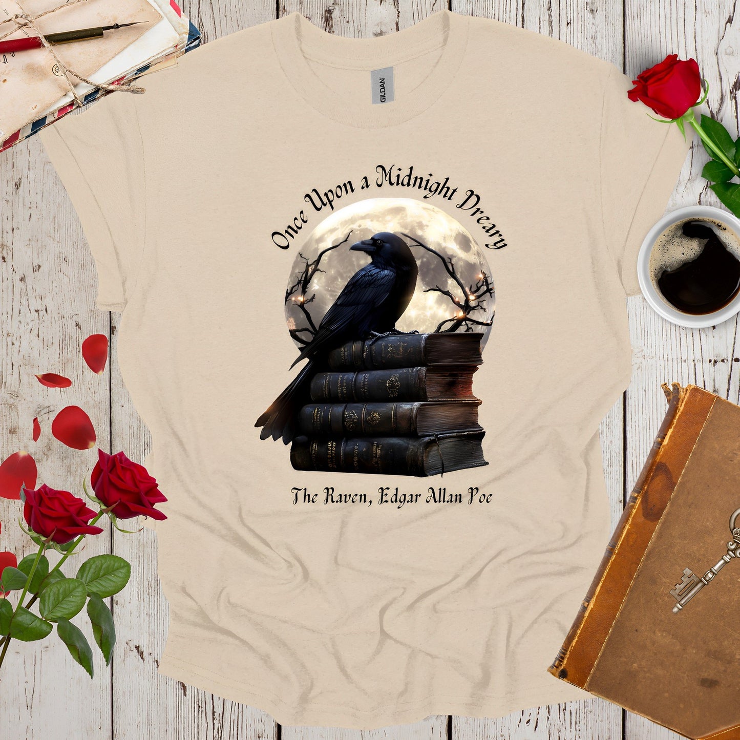 Edgar Allan Poe T-Shirt - The Raven Quote Once Upon a Midnight Dreary - Boo and Bewear