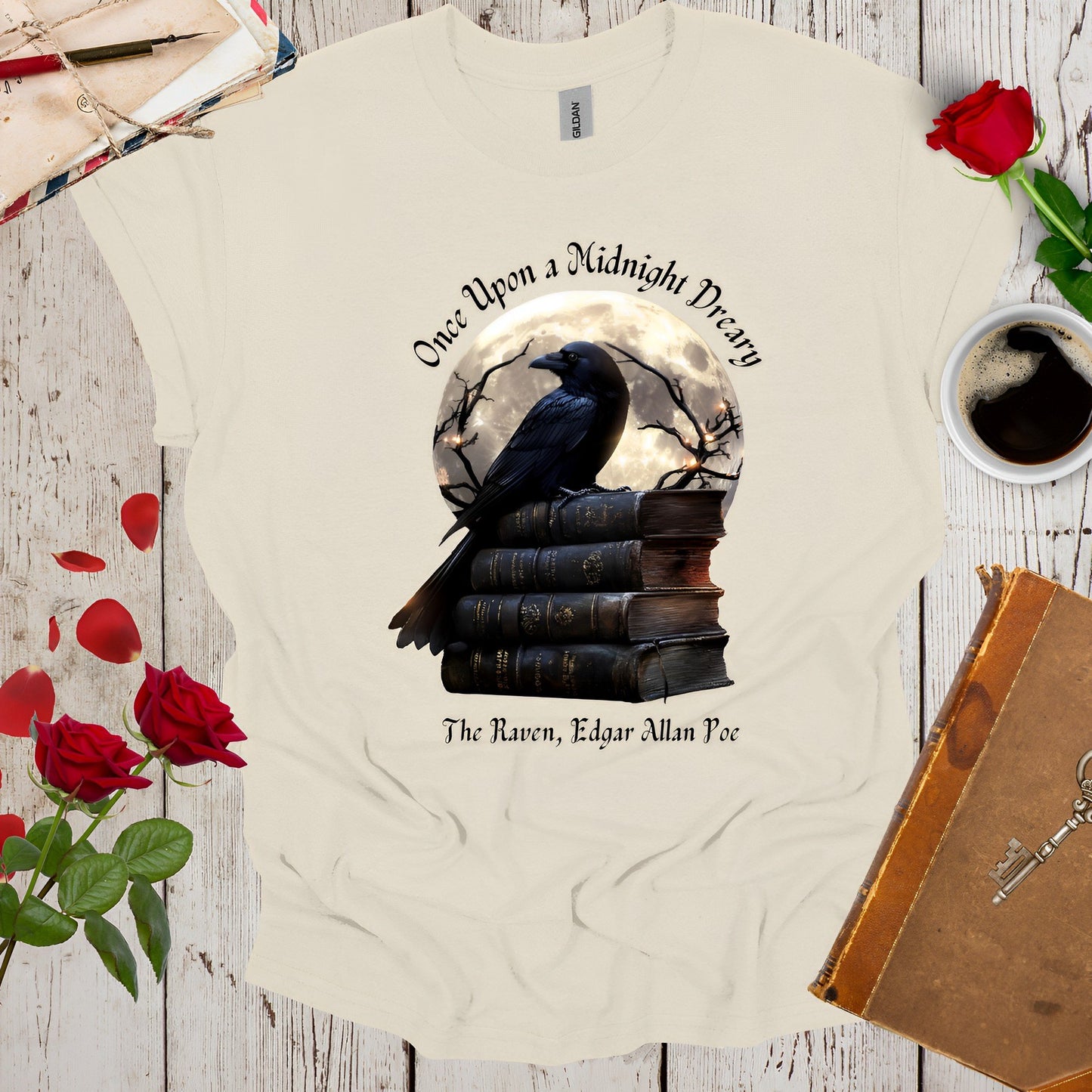 Edgar Allan Poe T-Shirt - The Raven Quote Once Upon a Midnight Dreary - Boo and Bewear