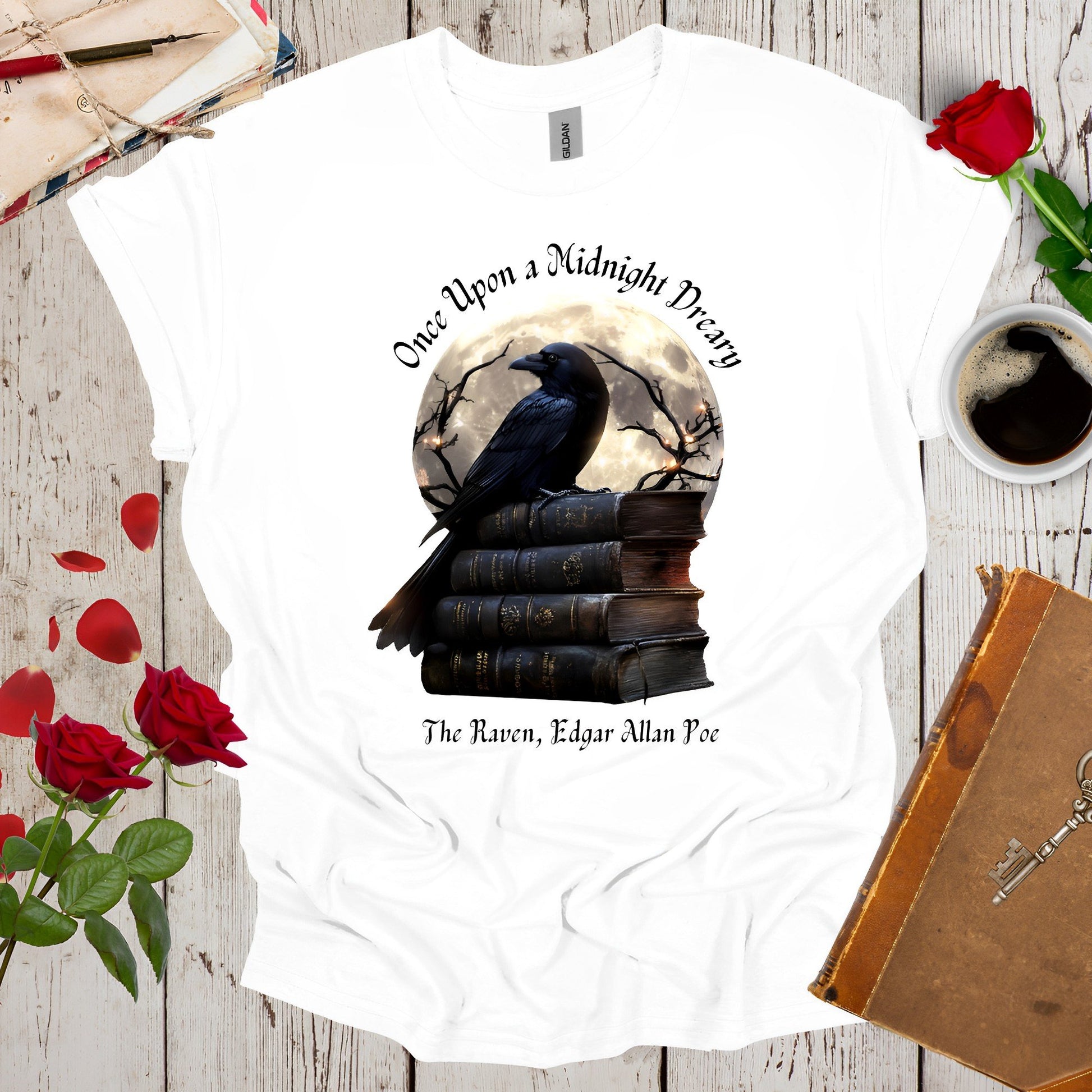 Edgar Allan Poe T-Shirt - The Raven Quote Once Upon a Midnight Dreary - Boo and Bewear