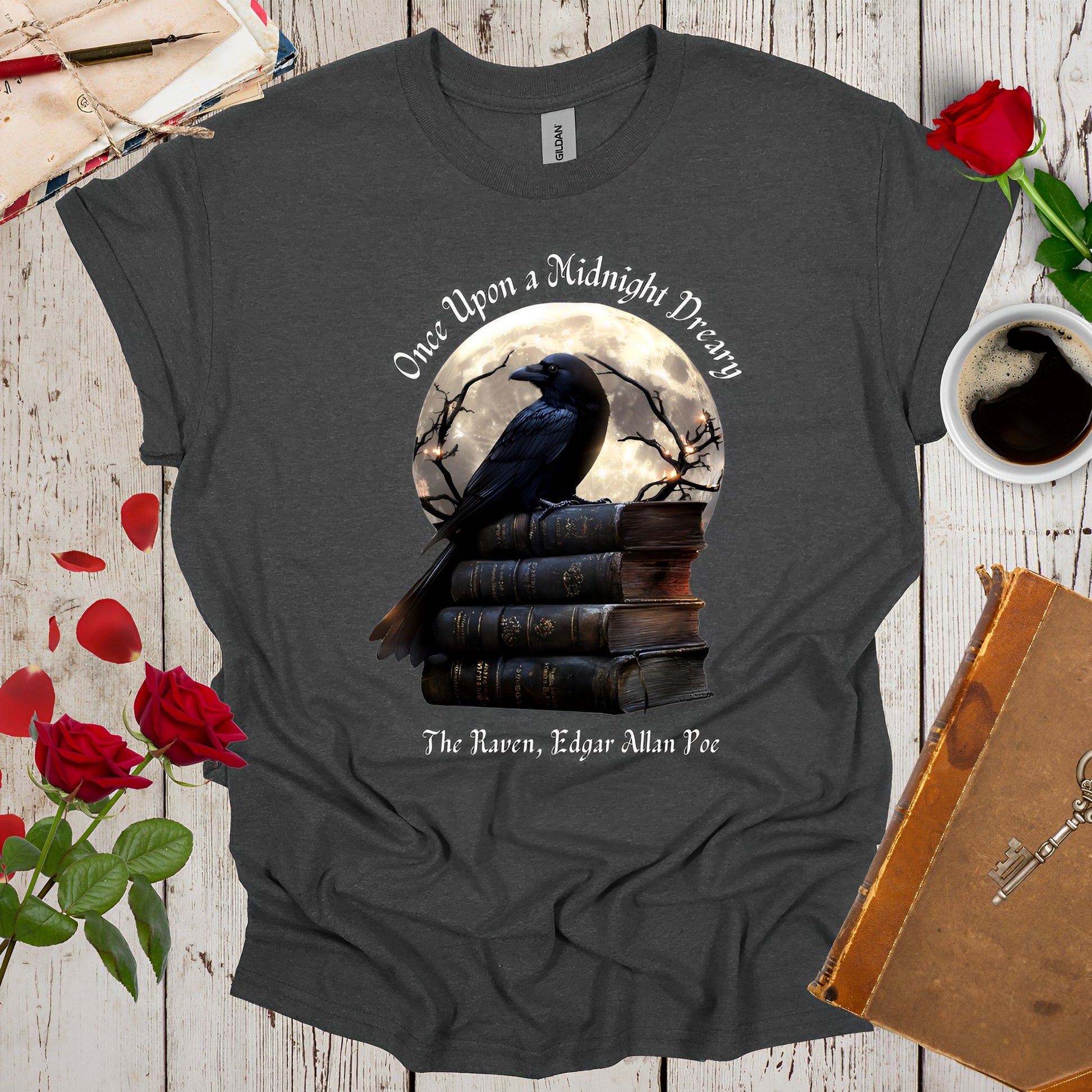 Edgar Allan Poe T-Shirt - The Raven Quote Once Upon a Midnight Dreary - Boo and Bewear