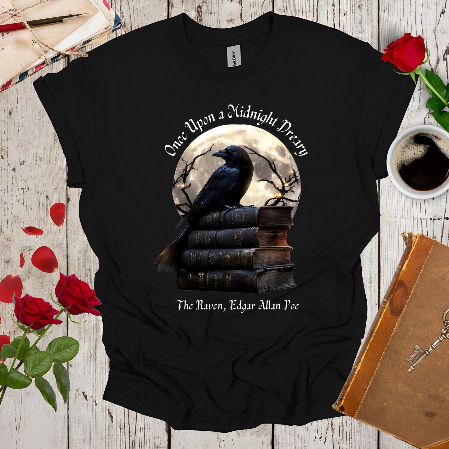 Edgar Allan Poe T-Shirt - The Raven Quote Once Upon a Midnight Dreary - Boo and Bewear