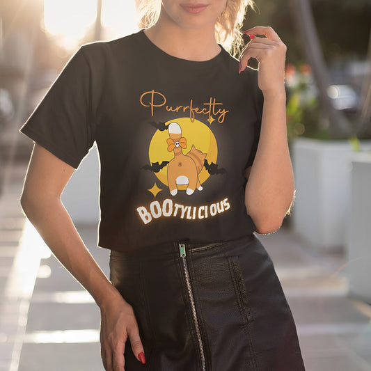 Funny and Cute Halloween Cat T-Shirt - Purrfectly Bootylicious - Boo and Bewear