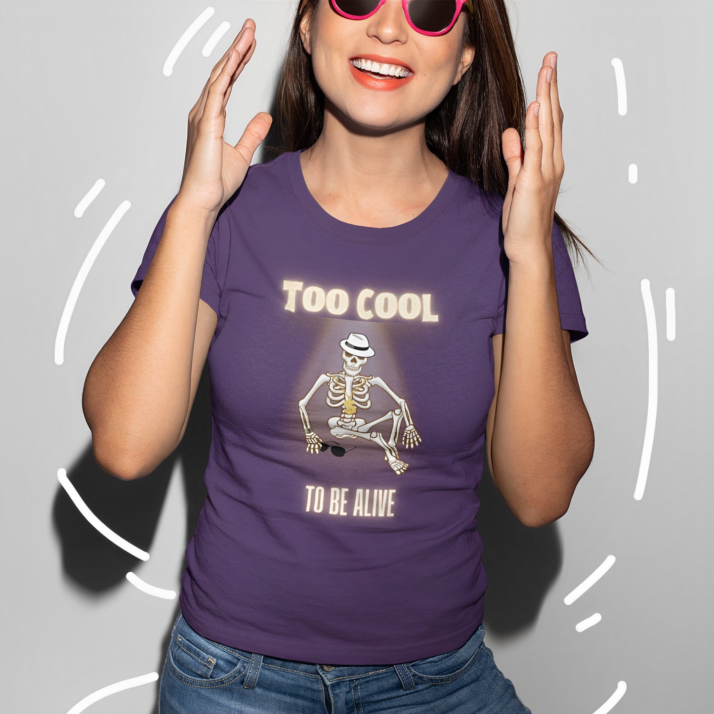 Funny and Spooky Skeleton T-Shirt - Too Cool To Be Alive