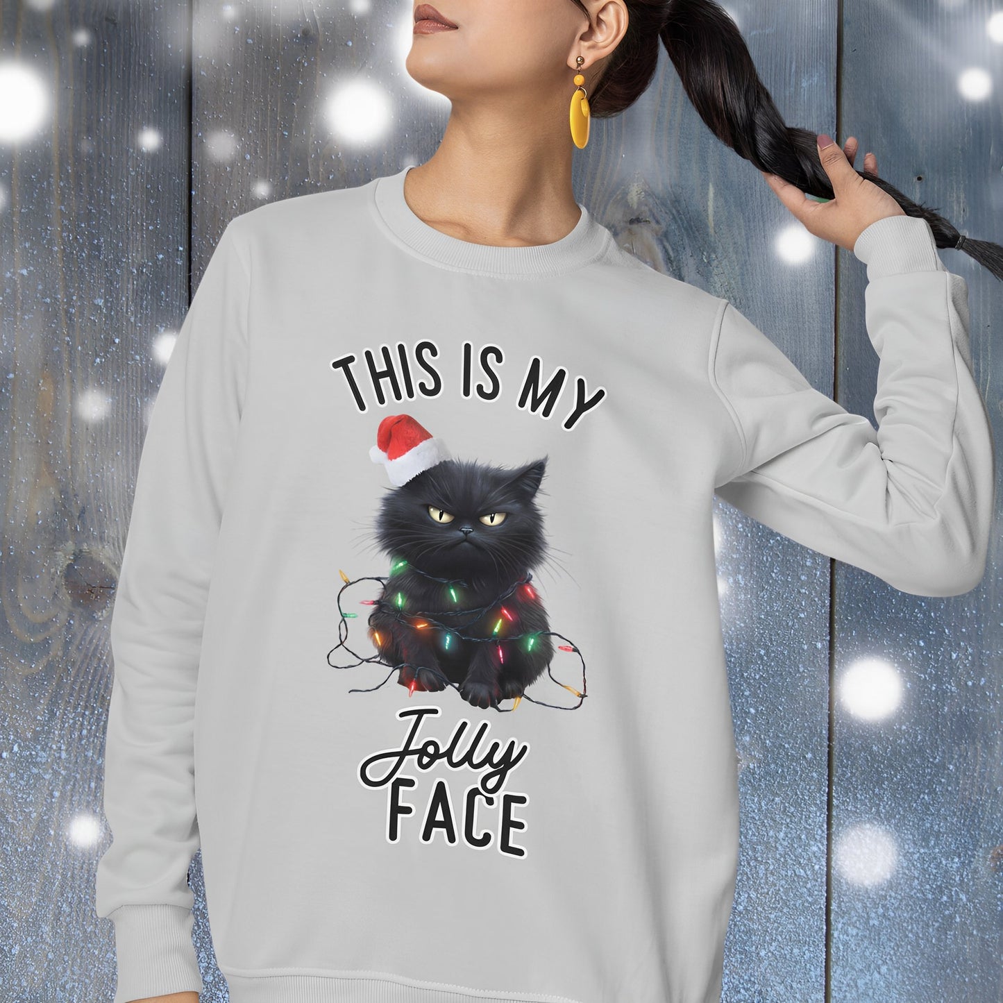 Funny Black Cat Christmas Sweatshirt - This Is My Jolly Face - Boo and Bewear